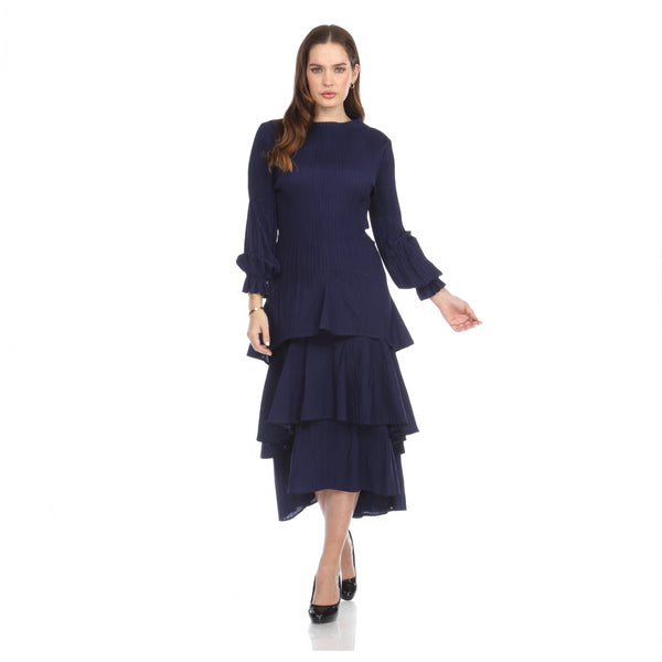 Long Sleeve Multi Layer Dress - DR1098 Navy